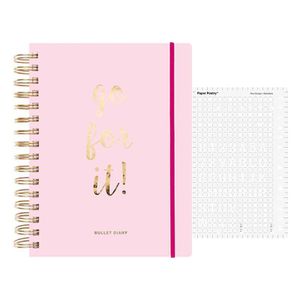 Special Agenda Pink Spiral Bullet Diary 96 Blätter - 16,5 x 21,5 cm + Schablone für die Buchstaben und Nummern der Zeitschrift B