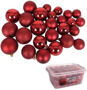 Vianočné darčeky Sada vianočných guľôčok červená - 70 ks guľôčok na vianočný stromček - vrátane úložného boxu - plastové guľôčky na vianočný stromček - Ø4/5/6 CM