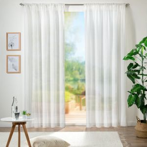 heimtexland ® Vorhang Leinen Struktur Transparent Tunnelzug Kräuselband Gardine Maritim Streifen HxB 280x140 cm Typ695 Natur