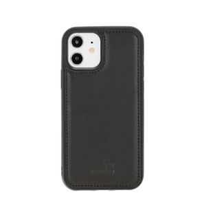 Schwarz iPhone 12 (6.1") Echtleder Handy Case Renna Leather Cover Schutzhülle Etui