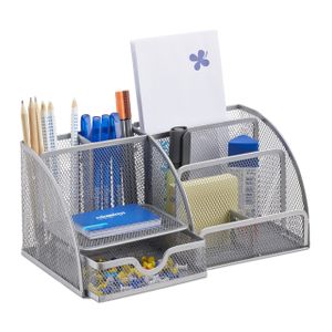 relaxdays Schreibtisch-Organizer silber Metall 6 Fächer 27,5 x 14,0 x 12,5 cm