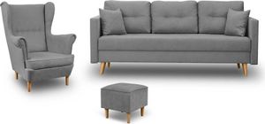 Skandinavische Sofagarnitur + Ushak Sessel mit Fußhocker (Grau)