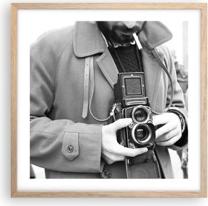 Gerahmtes Poster - Rahmen in heller Eiche - Die Kamera Retro Vintage - 50x50 cm - Wand Bild - Wanddeko - Wandbilder - Kunstposter - Wandposter - Bilderrahmen - Bilder - Kunstdruck - P2NAC50x50-5009