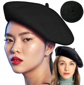 Damen Baskenmütze mit Antenne Französisch schwarz