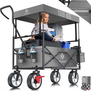 KESSER® Bollerwagen faltbar mit Dach Handwagen Transportkarre Gerätewagen | inkl. 2 Netztaschen und Einer Außentasche | klappbar | Vollgummi-Reifen | bis 100 kg Tragkraft | Mit Vorderrad-Bremse KESSER® Bollerwagen faltbar mit Dach Handwagen Transportkarre Gerätewagen | inkl. 2 Netztaschen und Einer Außentasche | klappbar | Vollgummi-Reifen | bis 100 kg Tragkraft | Mit Vorderrad-Bremse