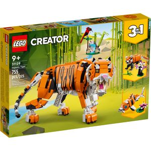 LEGO 31129 Creator Majestätischer Tiger, Panda oder Fisch, 3-in-1 Tierfiguren-Set, Spielzeug für Kinder, Jungen und Mädchen, Konstruktionsspielzeug mit Tieren