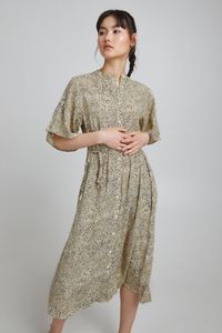 ICHI IHHARENA DR Damen Freizeitkleid Kleid Midikleid mit hochgeschlossenem Auschnitt und weiten Ärmeln