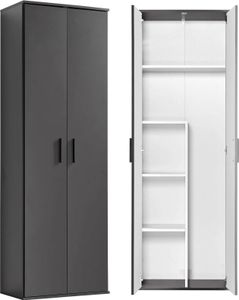 mokebo® Mehrzweckschrank o. Besenschrank 'Der Lange', auch als Haushaltsschrank o. Putzschrank mit Staubsaugerfach für Akkustaubsauger (Max. 141x26x34 cm) in Anthrazit-Schwarz aus Holz