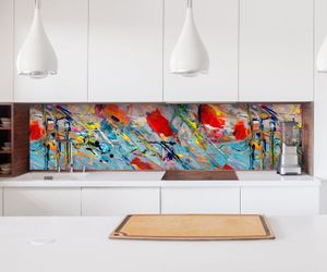 Aufkleber Küchenrückwand abstrakt Malerei bunte Farben Kunst Küche Folie selbstklebend Dekofolie Fliesen Möbelfolie Spritzschutz 22B076, Höhe x Länge:60cm x 250cm