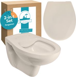 Calmwaters® Spülrandloses Hänge WC als Tiefspül WC im Komplett-Set mit Toilettendeckel mit Absenkautomatik in Pergamon Take-Off, 99000192