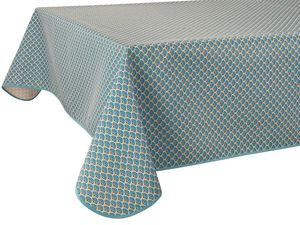 Tischdecke 150 x 240 cm ECAILLE TÜRKIS BEIGE Schmutzabweisend pflegeleicht bügelfrei für Drinnen & Draußen