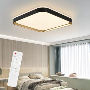 ZMH LED Deckenleuchte Wohnzimmer Schwarz  Dimmbar mit Fernbedienung  32W  Eckig 30cm  Memoryfunktion  Deckenbeleuchtung für Küche Schlafzimmer Flur Esszimmer
