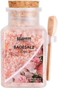BRUBAKER Badesalz mit Blüten 400 g - Rosen Duft - Badezusatz mit natürlichen Extrakten - Wellness Baden für Entspannung, Erholung und Körperpflege