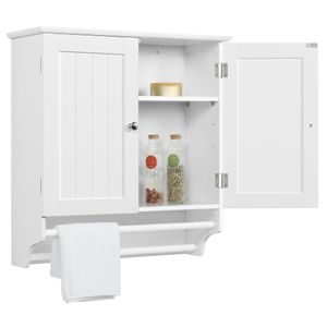 Yaheetech Hängeschrank Badschrank mit Zwei Türen & Handtuchhalter Wandschrank Küchenschrank Medizinschrank Weiß BHT ca: 60x64x22,5 cm