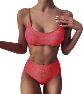 Damen Bikini Push up Bikini Set Einfarbig Zweiteiliger Badeanzug S-L
