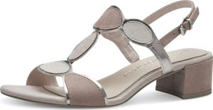 MARCO TOZZI Damen Sandale Textil Sandalette Metallic T-Riemen 2-28230-42, Größe:37 EU, Farbe:Beige