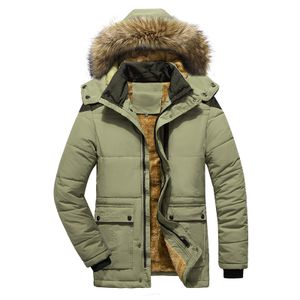 Herren Kapuzen Langarm Winter Warme Jacke Einfarbige Taschenjacke,Farbe: Khaki,Größe:2XL