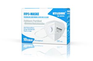 Hygisun FFP3 Atemschutzmaske mit Ventil und DEKRA Zertifiziert 10 Packung