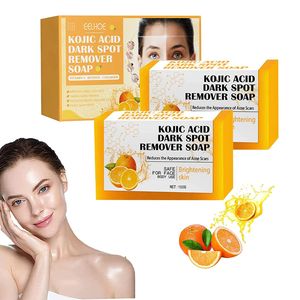 2 Stück Orange Zitrone Kurkuma Kojic Säure Seife Peeling Hautreinigung Seife, Aufhellende Seife für Gesicht Körper dunkle Flecken, 100g*2