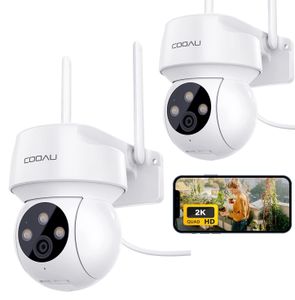 COOAU 2K Überwachungskamera Aussen PTZ, WLAN Kamera Outdoor mit Drei Alarmmodi, IP Camera Überwachung Außen Farbnachtsicht, IP65, 2pcs