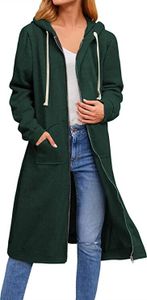 ASKSA Damen Kapuzenjacke Kapuzenpullover Lange Sweatjacke Reißverschluss Oversize Lose Sweatshirt, Grün, XXL ASKSA Damen Kapuzenjacke Kapuzenpullover Lange Sweatjacke Reißverschluss Oversize Lose Sweatshirt, Grün, XXL
