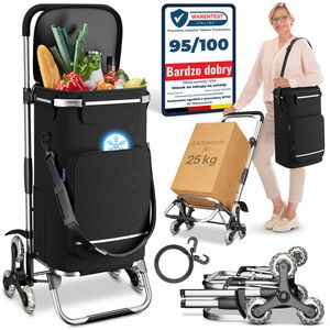 ELONEO Einkaufstrolley Treppensteiger mit Kühlfach, Einkaufsroller klappbar, Shopping Trolley höhenverstellbar, Reflektoren, abnehmbare Tasche 43 L