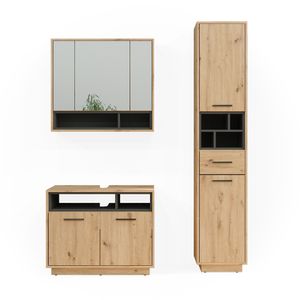 Vicco Bathroom furniture set Beatrice, 3 parts, with tall unit, Oak/Anthracite