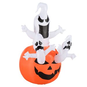 HOMCOM Aufblasbarer Kürbis Geist Gespenst Halloween Deko Figur Luftfigur mit LED Beleuchtung, Polyester, 120x120x180cm