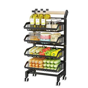 Heikoeco® Küchen-Gemüseregal, Küchenwagen mit 3 bis 5 Etagen auf Rädern, schwarzes Gemüseregal, für Küche für Badzimmer Wohnzimmer