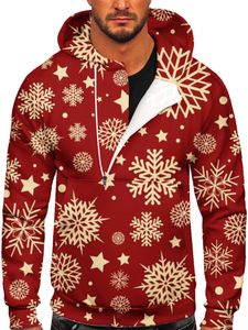 Herren Schneeflocke Print Sweatshirt Herbst Kapuze Weihnachts Warmer Halb Reißverschlusspullover, Farbe: Style-o, Größe: M