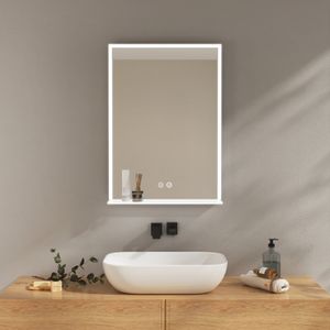 EMKE Badspiegel mit LED beleuchtung, Vertikal Wandspiegel mit Ablage, 500x700mm Badezimmer Spiegel Touch-Schalter, Antibeschlag-Funktion