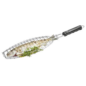 GEFU Fischbräter BBQ Edelstahl/Kunststoff 49,5x12x1,5cm, silber/schwarz