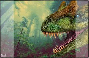 Idena 10452 - Schreibtischunterlage mit zwei Einstecktaschen, Dinosaurier, ca. 58,5 x 38,5 cm groß, praktisches Zubehör für Kinder-, Jugend- und Arbeitszimmer