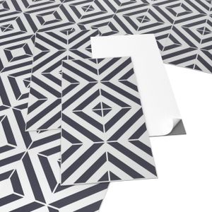 ARTENS - PVC Bodenbelag BANOS - Selbstklebende Vinyl-Fliesen - Vinylboden - Geometrischer Fliesen-Effekt - Schwarz / Weiß - MEDIO - 60,96 cm x 30,48 cm x 1,5 mm - Dicke 1,5 mm - 2.23m² / 12 Fliesen