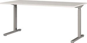 PRESOV Schreibtisch 160 x 80 cm Mechanisch höhenverstellbar Lichtgrau / Silber