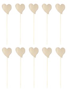 Blumen-Stecker Herz braun mit Holzstab 10 Stück