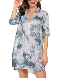Damenhemd Kleid böhmischen Strand Sonnencreme Tie-Dye bedruckt Top,Farbe: Weiß,Größe:M