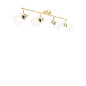 QAZQA - Art Deco Deckenstrahler Gold I Messing mit Glas 4-flammig Spotbalken-flammig verstellbar - Laura I Wohnzimmer I Schlafzimmer - Länglich - LED geeignet E27