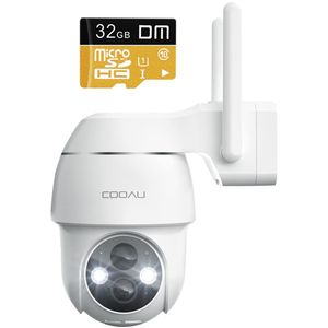 COOAU 2K Überwachungskamera Außen Akku mit PTZ，Wlan Kamera mit Farbnachtsicht, PIR Bewegungsmelder, Personenkennung, 2-Wege-Audio, Alexa, IP66，32GB