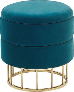Pouf Smaragdgrün/Gold 42 cm Höhe mit Stauraum Samtstoff goldener Unterteil runde Form Wohnzimmer Schlafzimmer Flur Modern