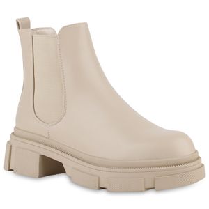 VAN HILL Damen Leicht Gefütterte Chelsea Boots Profil-Sohle Schuhe 839616, Farbe: Beige, Größe: 40