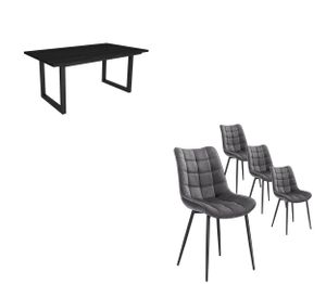 Esszimmermöbel, Esstische, 170, Schwarz, Industrielles Stil, Esstisch, Packung mit 4 Esszimmerstühlen, Gepolsterter Stuhl