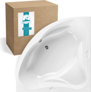 Calmwaters® Eckbadewanne 140x140 cm mit Sitz, Acrylwanne Original, Duo-Badewanne für zwei Personen, Sitzbadewanne, Maße 140 x 140 cm, Eck-Badewanne in Weiß, 02SL3013