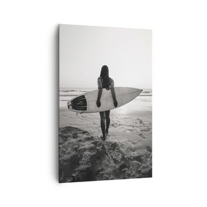 Bild auf Leinwand - Leinwandbild - Einteilig - Frau Strand Surfen - 80x120cm - Wand Bild - Wanddeko - Wandbilder - Leinwanddruck - Wanddekoration - Leinwand bilder - Wandbild - PA80x120-5036