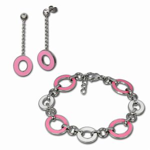 Amello Sada šperků z nerezové oceli Smaltovaný oválný růžový náramek, náušnice ESSG06P