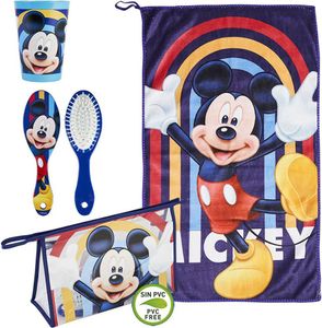CERDÁ LIFE'S LITTLE MOMENTS - Mickey Mouse Kulturbeutel Kinder Durchsichtig | Toilettenbeutel Set [ Plastikbecher + Haarbürste + Mikrofasertuch ] - Offiziell Lizenziert von Disney, Blau