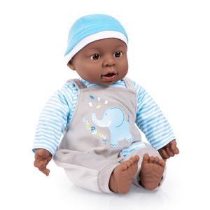 Bayer Design 94001AH Funktionspuppe, Babypuppe Interactive Boy, Junge, 12 Babylaute, 40cm, dunkelhäutig, mit Ringellocken, weicher Körper