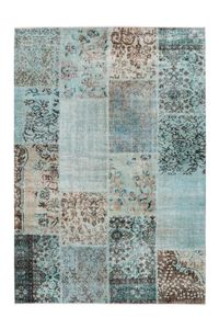 Qiyano Teppich für Wohnzimmer Patchwork-Muster Vintage Used Look blau türkis lila bordeaux, 200 x 290 cm