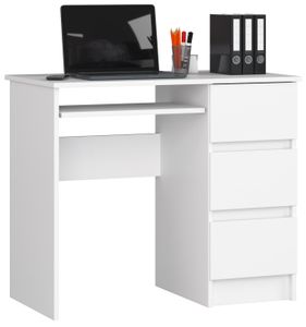 3xEliving LYNNA DESK A6 RECHTS WHITE Kleiner Schreibtisch mit 4 Schubladen auf der rechten Seite, Maße: Höhe: 77 cm, Breite: 90 cm, Tiefe: 50 cm