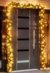 Tannengirlande 5 Meter mit 80 warm-weißen LED, Timer, erweiterbar, strombetrieben, inkl. 10 Meter Zuleitung, für Innen & Außen geeignet, künstliche Girlande mit Beleuchtung